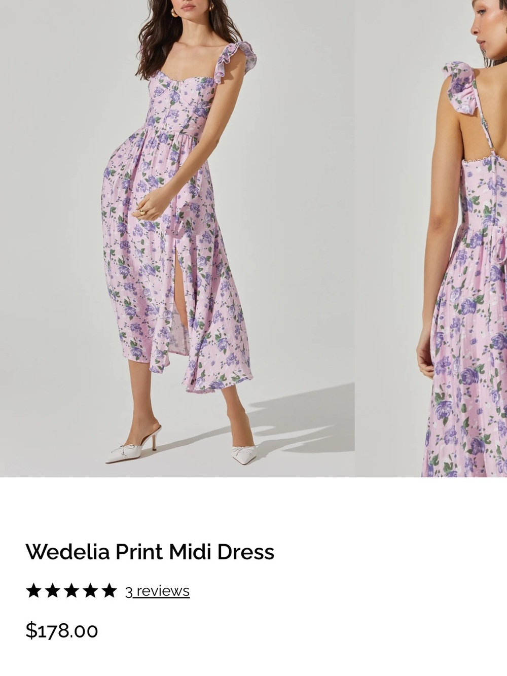 Astr Lavender Floral Ruffle-Shoulder Midi Dress